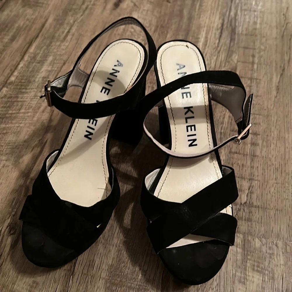 Black, Strappy, Suede, Block Heels, Size 8, by Anne Klein - Picture 1 of 5